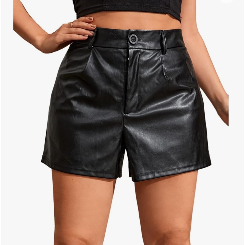 MakeMeChic Women's Plus Size Faux Leather High Waist Wide Leg PU